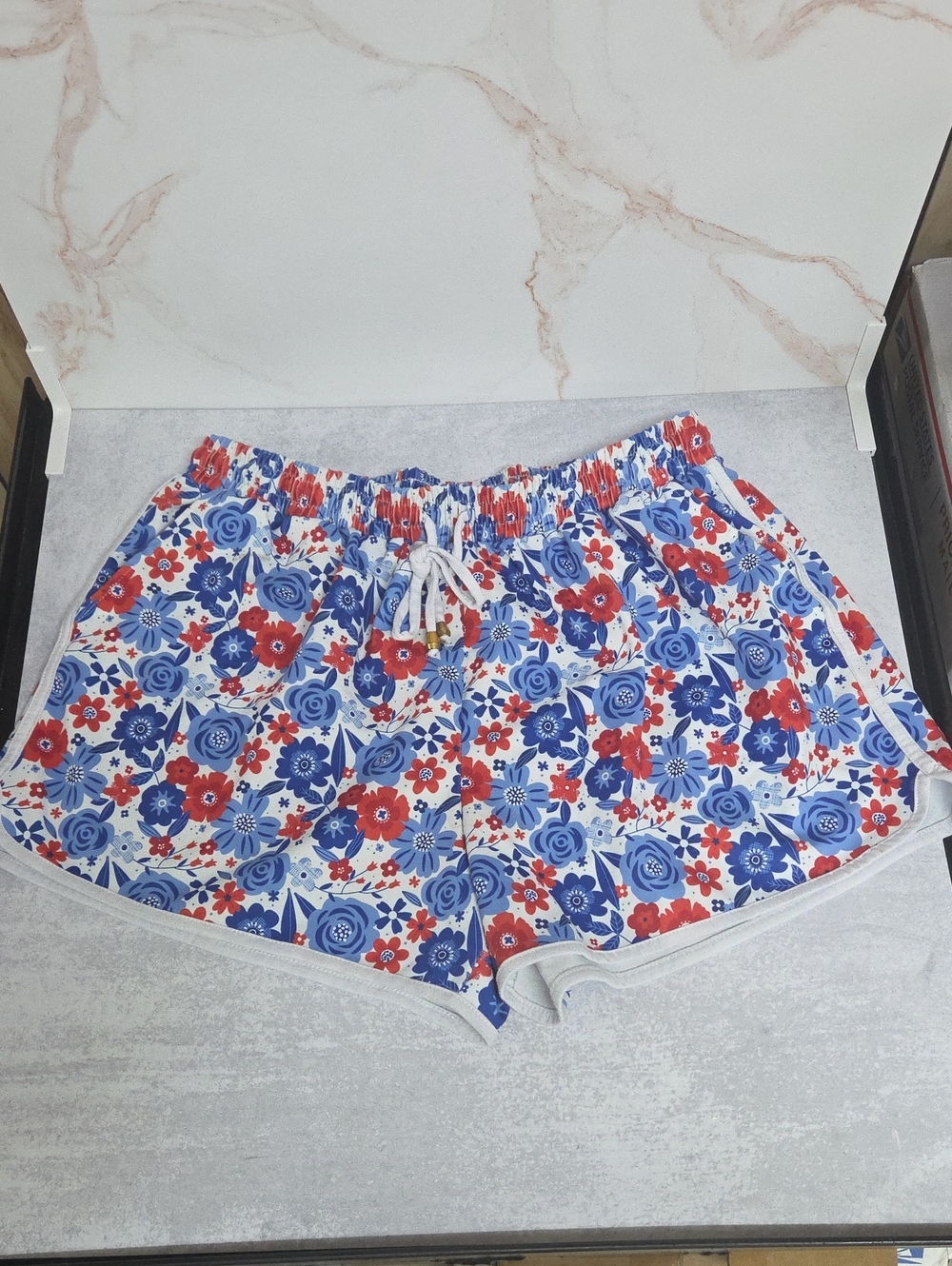 Women's Floral Athletic Shorts in Blue & Red